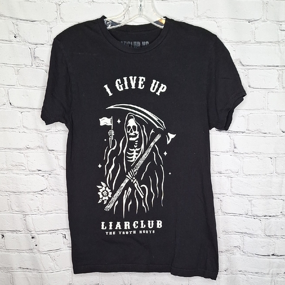 LiarClub US Black White Grim Reaper Truth Hurts I Give Up Graphic Tee Sz S - Picture 1 of 5